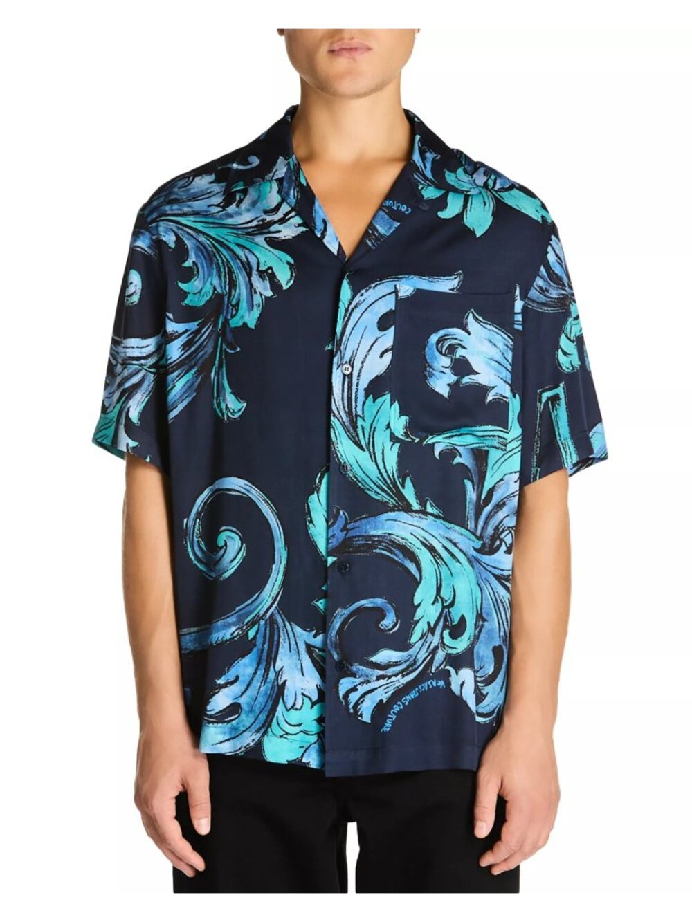 NWT Versace Jeans Couture Barocco Print Twill Camp Shirt Ocean Mens Size 48